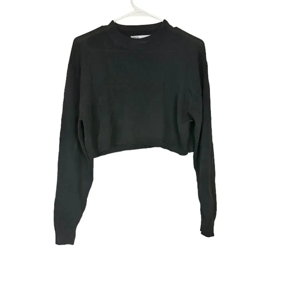 Zara Women's Crew Neck Pullover Crop Sweatshirt Long Sleeve‎ Black Size Small